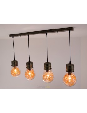 Sospensione Lampadari In Legno Rustici.Nadia Sb4 Lampadario Sospensione A Forma Di Lampadina 4 Luci O 15 Rustico Marrone Diamantlux